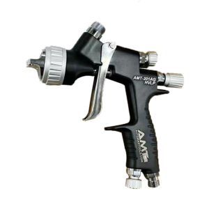 AMT 201AG HVLP Spray Gun - Precision Atomization Technology, Model AMV201AG - HVLP for Efficient Coating, Nozzle Range 3000-325m, 11.3mm Pattern Width, Recommended Air Inlet Pressure 1.8bar, 600ml Plastic Cup, Lightweight 16.4oz, Aluminum Body, Ideal for Professional Painting and DIY Projects.